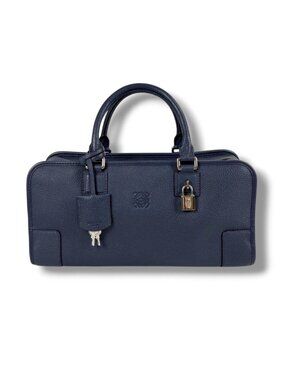 Loewe Amazona 36 Handbag with Padlock Navy Leather Silver
